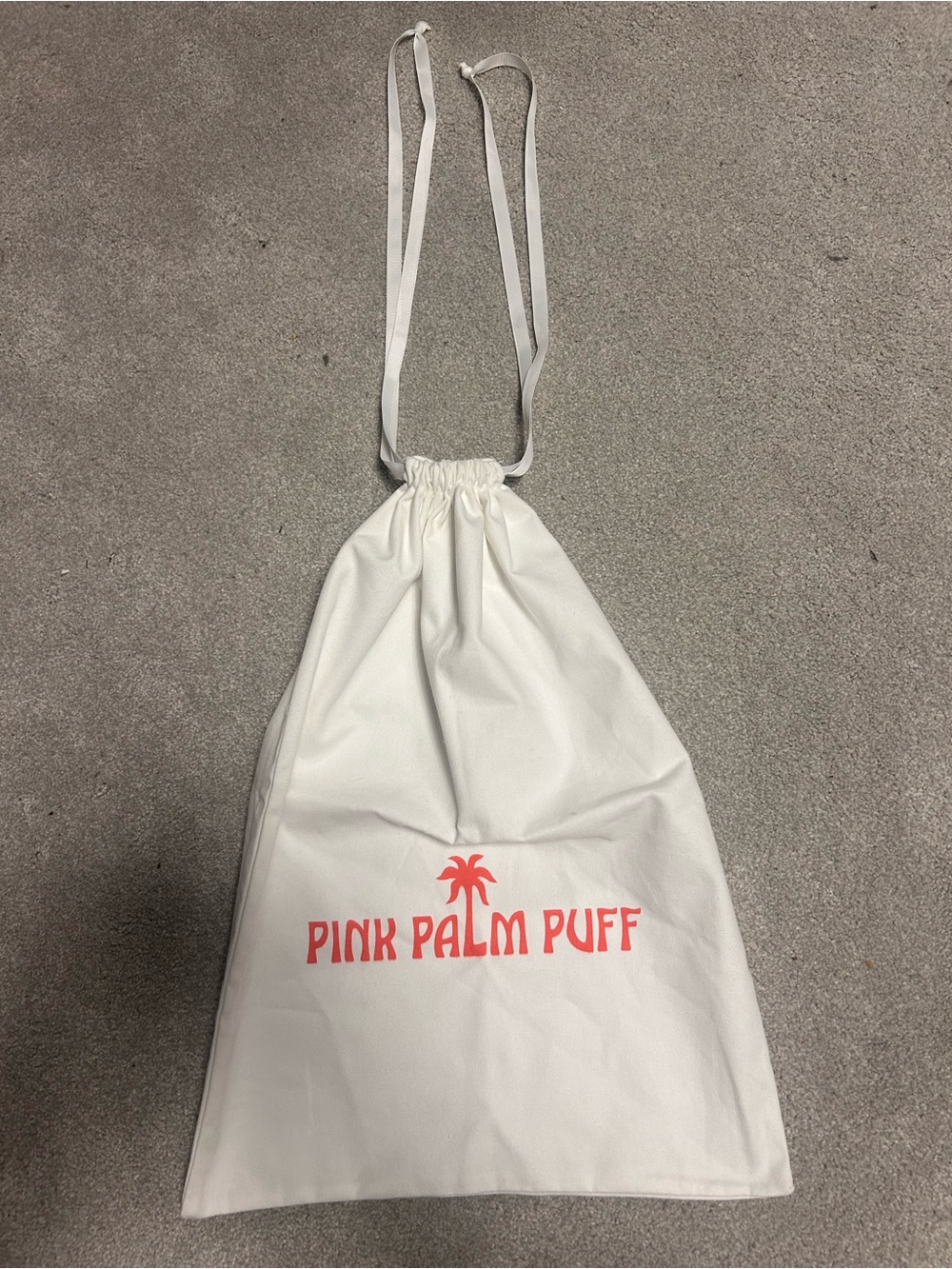 Pink Palm Puff White Drawstring Storage Bag by Pink Palm Puff